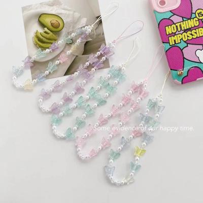 China Acrylic the new Korean version of the simple butterfly Lanyard Mobile Phone Chain beaded personality cartoon acrylic for sale