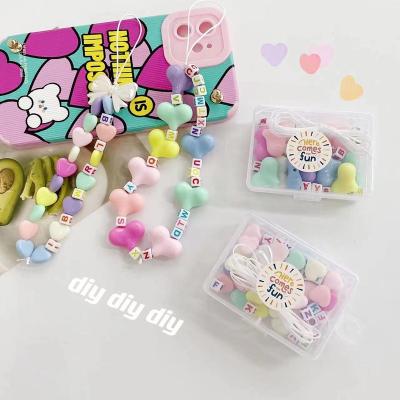 China New Cartoon Candy Color Love Letter Material DIY Acrylic Lanyard Mobile Phone Chain Material Acrylic Beaded Box for sale