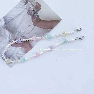 China New Creative Cartoon Butterfly Color Polyester Candy Acrylic Beaded Chain Lanyard Necklace Glasses Chain Mask for sale