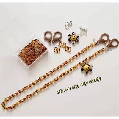 China New Cartoon Leopard Print Acrylic Flower Small Acrylic Chain Material Boxdiy Lanyard Necklace Eyeglasses Chain Mask for sale