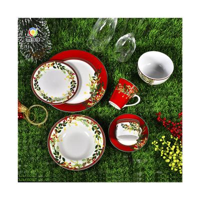 China Sustainable Wholesale Full Western Decal Unique Ceramic 18 Pcs Round Shape Dinnerware Set for sale