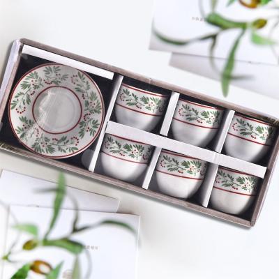 China New Arrival Greenery Berries Red Stocked 12pcs Decal As A Gift Ceramic Coffee Cup And Saucer Set Set for sale