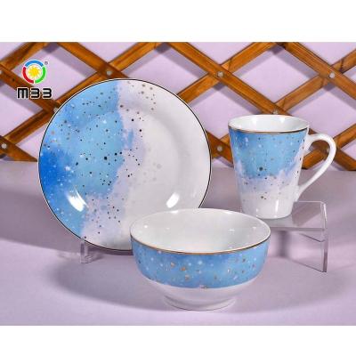 China Viable Fine Porcelain Dinner Set With Gold Point And Rim Decoration Luxury 12 Pieces Ceramic Dinnerware Set for sale