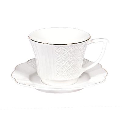 China Factory Price 90ml Viable Ceramic Cup And Saucer Logo With Decal Embossed Custom Made 12pcs for sale