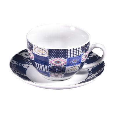 China Viable Factory Direct Supply 220ml Porcelain Mug and Saucer Ceramic Coffee Cups and Saucers with 12pcs Decal for sale