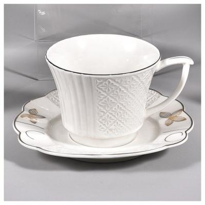 China Factory price custom embossed bone china coffee and tea sets 12pcs 200ml decal ceramic coffee cup and saucer set all-season for sale