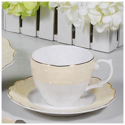 China Factory price coffee set bone china ceramic cup and saucer viable embossed custom decal 12pcs 200ml for sale