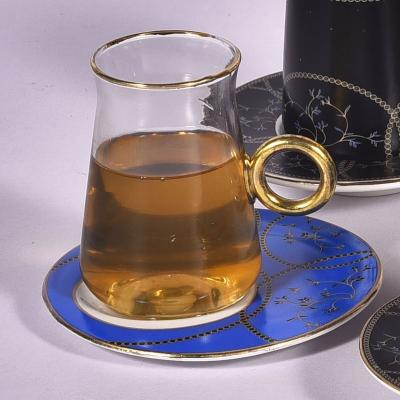 China Sustainable Hot Selling 180cc Arabic Cup And Saucer Set Coffee Glass Coffee Cups Set for sale