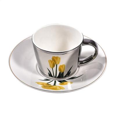 China Factory Price 90ml Viable Mirror Reflection Coffee Cups And Saucers Custom Logo 12pcs for sale