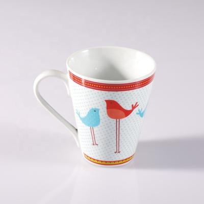 China Viable Best Selling Best Selling V Shape Mug Modern Style Porcelain Ceramic Drinking Mug With Decal Printing for sale