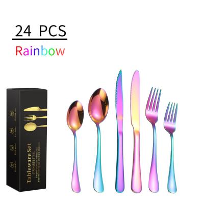 China Rainbow Viable Matte Flatware Set Stainless Steel Cutlery Set 24pcs Gold Wedding Flatware Set for sale