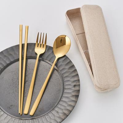 China 304 Stainless Steel Cutlery Set Gold Viable Spoons And Forksin A Plastic Case Travel Cutlery Set for sale