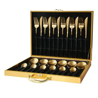 China Sustainable Factory Price 24 PCS Flatware Stainless Steel Cutlery Set With Wooden Gift Box for sale