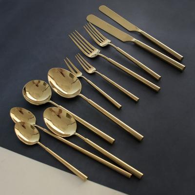 China Hotel Sustainable 72 Pcs Flatware Set Luxury Flatware Sets Gold Spoon Fork Knife Set for sale