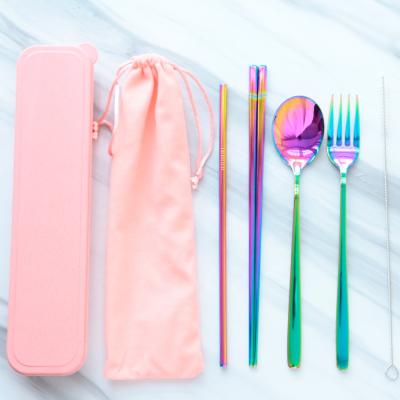 China Viable Hot Sale Reisable Portable Cutlery Set Spoon Fork Knife Promotion Gift Cutlery Set For Student Travel for sale