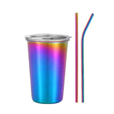 China Viable Customize Logo 304 Stainless Steel Pint Mugs 500ml 16oz Beer Mug Coffee Mug With Straw And Lid for sale