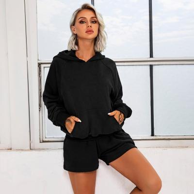 China Ready To Ship Women Girls Fashion Breathable Cotton Outdoor Quick Running Fitness Loose Shipin Hoodie Sweatsuit And Shorts Set for sale