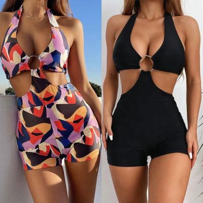 China Sexy leopard print breathable woman summer bikini bandage one piece swimwear big plus size bra and panty beach wear for sale