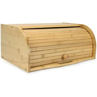 China Bamboo Bread Box Cylinder Desktop Bin Freshness Preservation Bread Kitchen Wooden Storage Bin | Bread container with roll top lid for sale