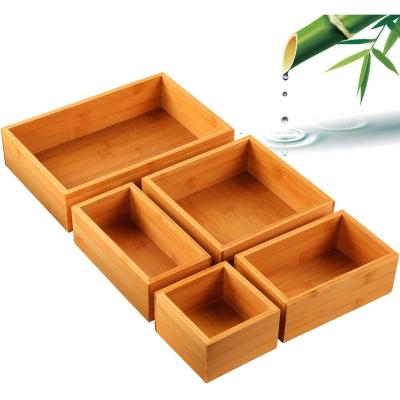 China Sustainable Bamboo Organizer Set, Multi-Use Storage Box 5-Piece Drawer Set, Varied Sizes Junk Drawer Organizer for Office, Home, Kitchen for sale