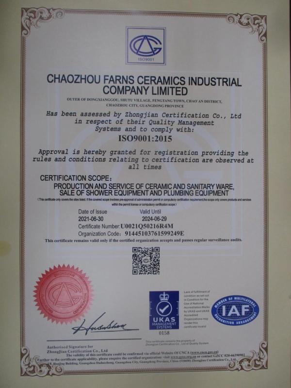 ISO9001 - Chaozhou Farns Ceramics Industrial Co., Ltd.