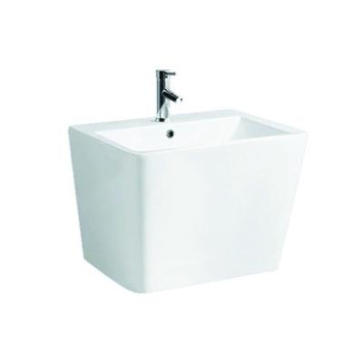 China High Grade Polished Wall Hung Sink Ceramic Square Basin Bathroom Hanging One Piece Wash Basin for sale