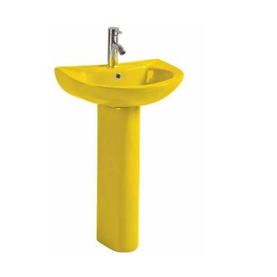 China Modern Unique One Piece Floor Standing Modern Yellow Ceramic Pedestal Sink for sale