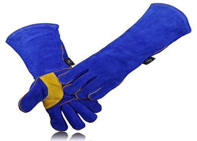 China La costura azul de la muñeca de los guantes del trabajo de la soldadura refuerza para la protección de la mano en venta