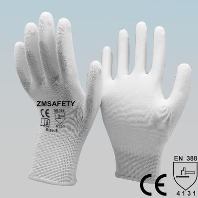 China Guantes revestidos mineros de la mano de la PU del poliuretano blanco para las operaciones delicadas en venta