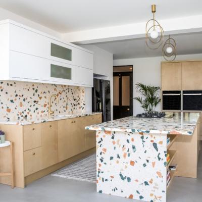 China Natural Material Terrazzo Countertop Cost Faux Terrazzo Slab Kitchen Countertops for sale