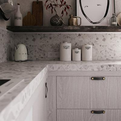 China Natural Material Faux Building Material White Terrazzo Slab Kitchen Countertops for sale