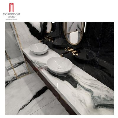 China Modern Panda Bathroom Vanity Cabinet White Marble Agglomerated Stone Top for sale