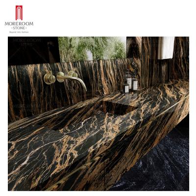 China Luxury glod black marbel sintered stone countertop basin for sale