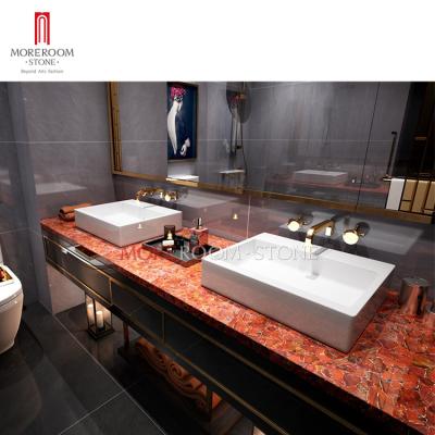 China Big Pieces Project Mansion Bathroom Countertops Red Jasper Slab Seamless Joint for sale