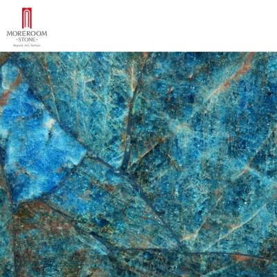 China Italy Large Pieces Luxury Stone Neon Blue Apatite Stone Slab Seamless Joint for sale