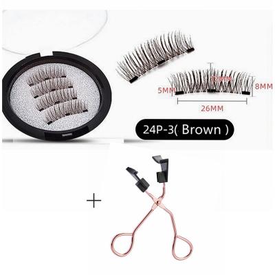 China Long Logo Magnetic Eyelashes Customized Natural 3 Magnets Mink Magnetic False Eyelashes Extension with Clip Kit, Natrual Magnetic False Eyelashes for sale