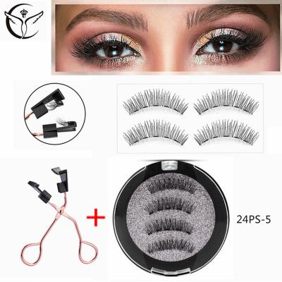 China Long Natural Magnetic Eyelashes 5 Magnets Mink Magnetic False Eyelashes Extension with Clip Kit, Magnetic False Eyelashes, Natrual Customized Logo for sale