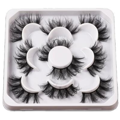 China 3D Crisscross Mink Eyelashes Extension 5 Pairs Full Crisscross 25mm Messy Fluffy Strip Mink Lashes Pack Fake False Eyelashes Customized Logo for sale