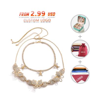 China Newest Jewelry CLASSIC Elegant Necklace Necklace Two-piece Packaging Three Colors Butterfly Jewelry for sale