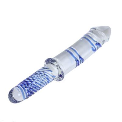 China Vagina Sex + Anal Sex 11.4inches Large Blue Swirl Glass Dildo Crystal Penis Adult Sex Toy Quick Orgas Female Masturbator G-spot Stimulator for sale