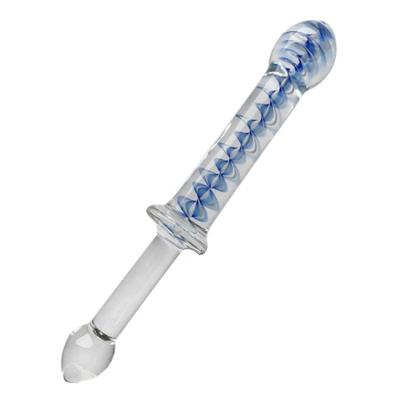 China Vagina Masturbator 8.7 inches Blue Swirl Glass Dildo Crystal Penis Women Masturbator G-spot Stimulator Sex Wand for sale