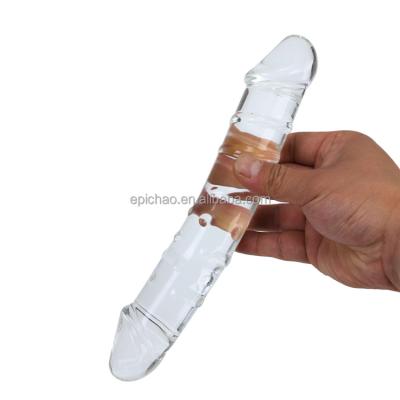 China Women Masturbation 9 inches Large Double Ended Glass Dildo Big Double Headed Crystal Penis G-spot Stimulator Female Masturbator Sex Toy for sale