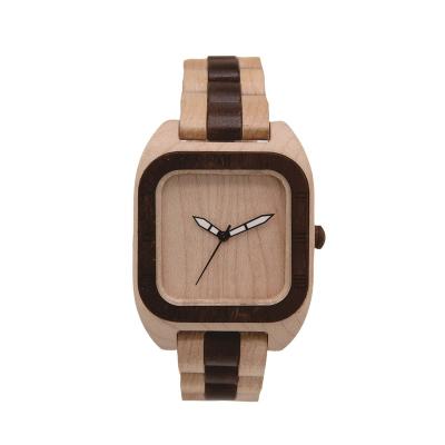 China New Unisex Luminous Square Japanese Maple Wooden Movement Luxury Design Italian Shape Hands Shape Hands OEM Time Pieces for sale