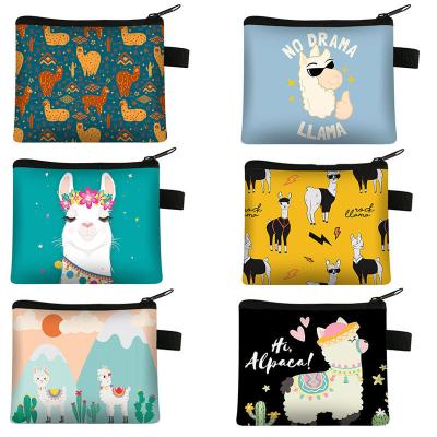 China Single coin purse vintage factory coin purse kids alpaca purse polyester printing coin purse wholesale cartoon coin purse for sale