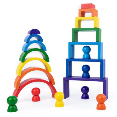 China Wooden Educational Toys Learning Educational Games Toys Rainbow Creative Wooden Children's Building Blocks Stacking Toys for sale