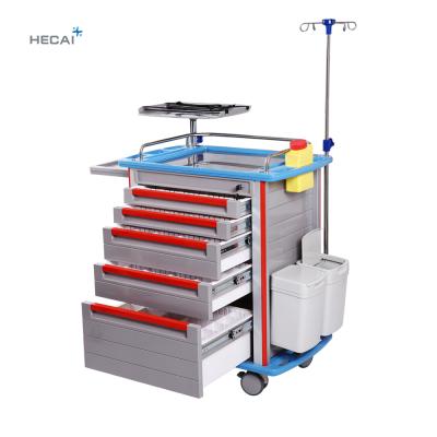 China Farm Hospital Instrument Carts Medical Crash Trolley ABS Plastic Anesthesia Cart With Drawers for sale