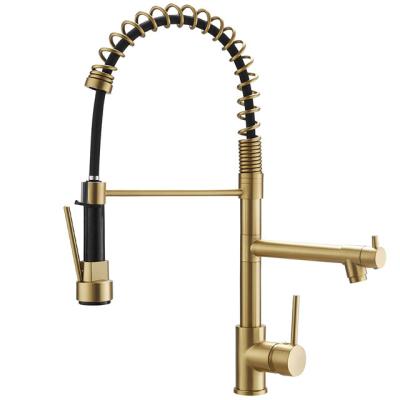 China Sense Faucets Gold Spring Kitchen Faucet With Deck Mount Single Pull Down Sprayer Hole Handle for sale