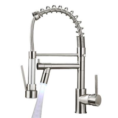 China BILLION Sense Faucets With LED Spring Kitchen Faucet With Pull Down Single Deck Mount Sprayer Hole Handle for sale