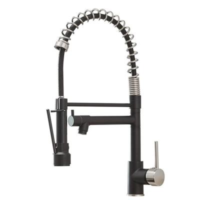 China Sense Faucets Black Spring Kitchen Faucet With Single Deck Mount Pull Down Sprayer Hole Handle for sale