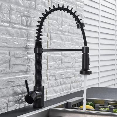 China Sense Faucets Black Spring Kitchen Faucet Pull Down Outlet Sprayer Deck Mounted Hot Cold Water Mixer Tap for sale